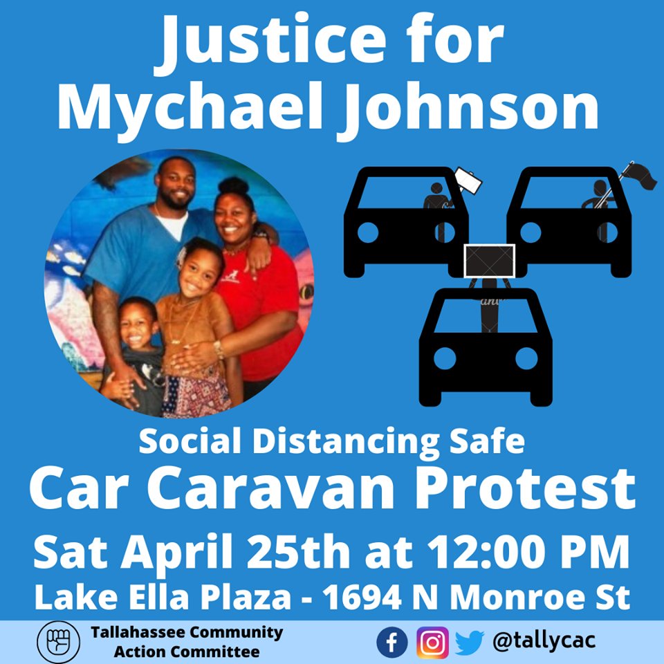 Thread (1): Join us for a car caravan protest this Saturday, April 25th, at 12 pm to demand Justice for Mychael Johnson! We will be meeting at Lake Ella Plaza. On March 20th, Mychael Johnson’s life was stolen by TPD officer Zackri Jones. There are no reports he had a weapon.