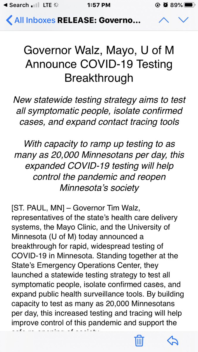 esmemurphy's tweet image. Stunning announcement from ⁦@GovTimWalz⁩ who is about to announce publicly that the ⁦@MayoClinic⁩ and University of Mn will be able to test 20,000 MInnesotans a day for Covid19 @wcco will have full live coverage starting at 2pm -