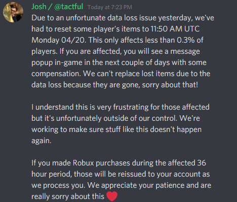 Adopt Me On Twitter Please Read The Above Message Before Sharing Your Opinions The Data Loss Only Affected 0 3 Of Our Players And The Data Lost Was Only Up To 2 Days - roblox data servers down adopt me