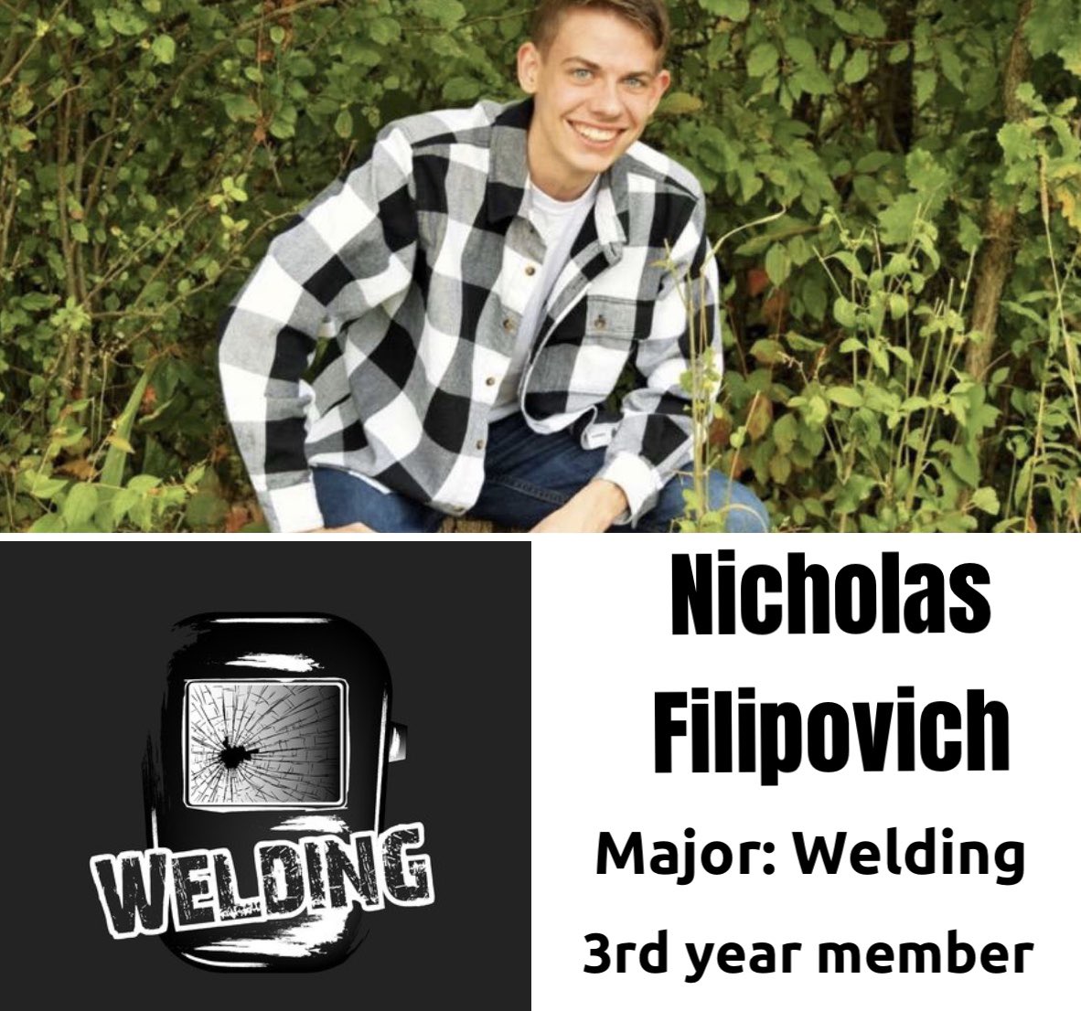 For today’s senior highlight, meet Nicholas Filipovich! Although he doesn’t have plans for college, he will be doing something with welding! Congratulations Nick! We are so proud of you!! ❤️🎶