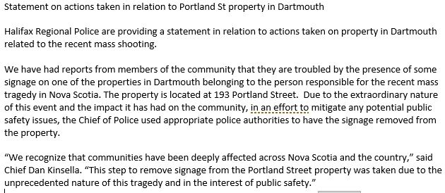 HfxRegPolice's tweet photo. Halifax Regional Police are providing a statement in relation to actions taken on property in Dartmouth related to the recent mass shooting. https://t.co/8vZovJ6AkF