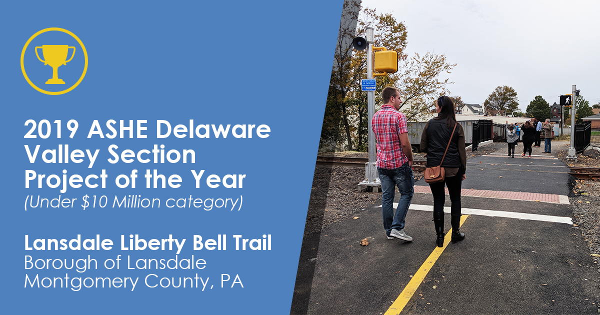 TrafficPD's tweet photo. Congrats to the project team for Liberty Bell Trail extension project in @lansdalepa for being recognized with an #ASHEDelVal Project of the Year award in the Under $10M category! #POY
Owner: Lansdale Borough
Contractor: Grace Industries
Designer: @Pennoni
CM/CI: TPD https://t.co/OQAx4VAbT4