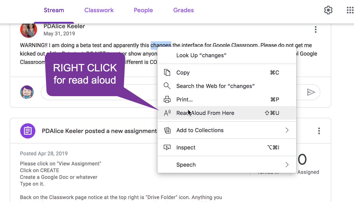 alicekeeler's tweet photo. Install the Microsoft Edge Chromium browser. It has Immersive Reader built in. If your students use this with #googleClassroom they can highlight words and right click to have it read aloud to them. https://t.co/JqVgUj0qcN