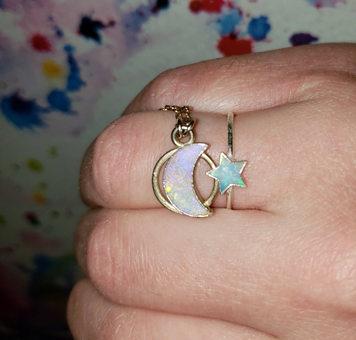 I got a star ring to go with my moon necklace Thank you for making such cute opal jewelery  @lunamosity_ Super excited for your next update!