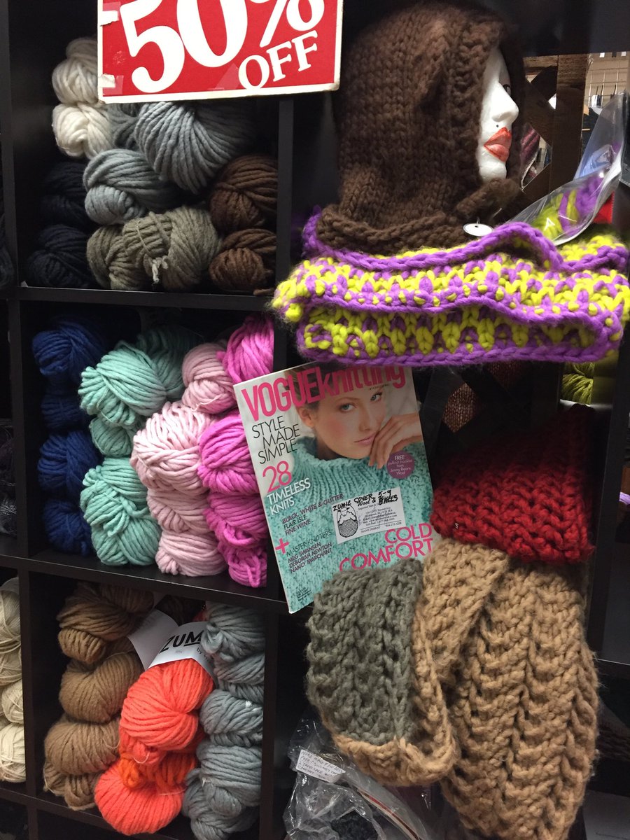We have lots of hikoo zumie on at 50% off.  Gorgeous colours 50% merino 50% acrylic.  Super bulky knit on 9 mm needles that really zooms on addi.  Also zitron trekking, a fave for about 35 years, is very well stocked right now