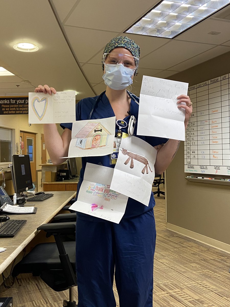 runningteachmom's tweet photo. This is my daughter-in-law who is an ICU nurse. Tonight she started night one of four straight shifts. She was met with a pile of mail from my students and cards from parents (not pictured). ❤️ #CommElem #COVID19 #nurses #FrontLineHeroes https://t.co/9WA4p4gH0S