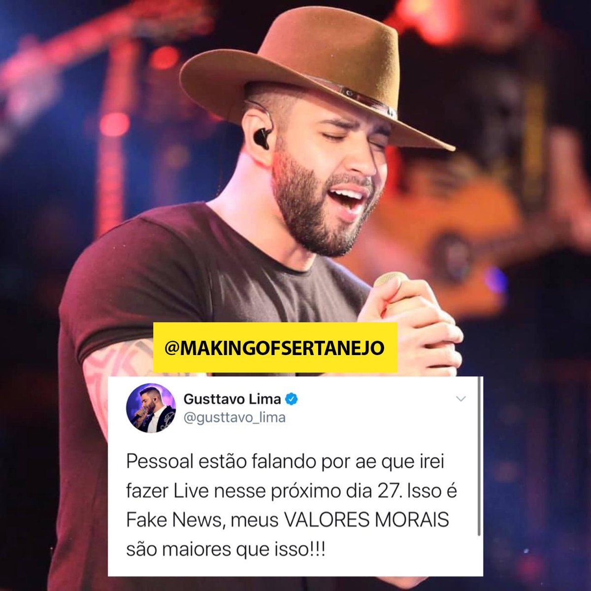 makingofsertane's tweet photo. NÃO VAI TER LIVE DO @gusttavolima NO FINAL DO BBB MEU POVO !!! #gusttavolima #embaixador #bbb #aibebe #butecoemcasa #butecodogusttavolima #andressasuita #baladaeventos #sertanejo #sertanejouniversitario #chorabebê https://t.co/1i0gXGXtCE