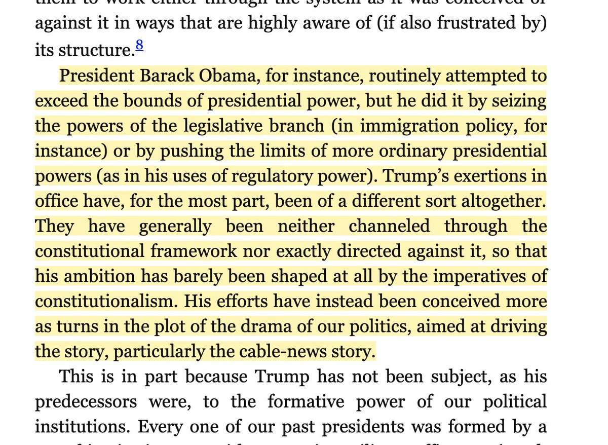 "His efforts have instead been conceived more as turns in the plot of the drama of our politics, aimed at driving the story, particularly the cable-news story."