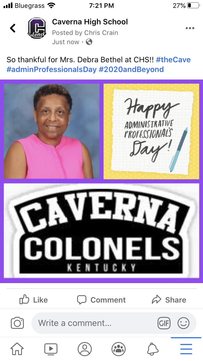 So thankful for Mrs. Debra Bethel at CHS!! #theCave #adminProfessionalsDay #2020andBeyond