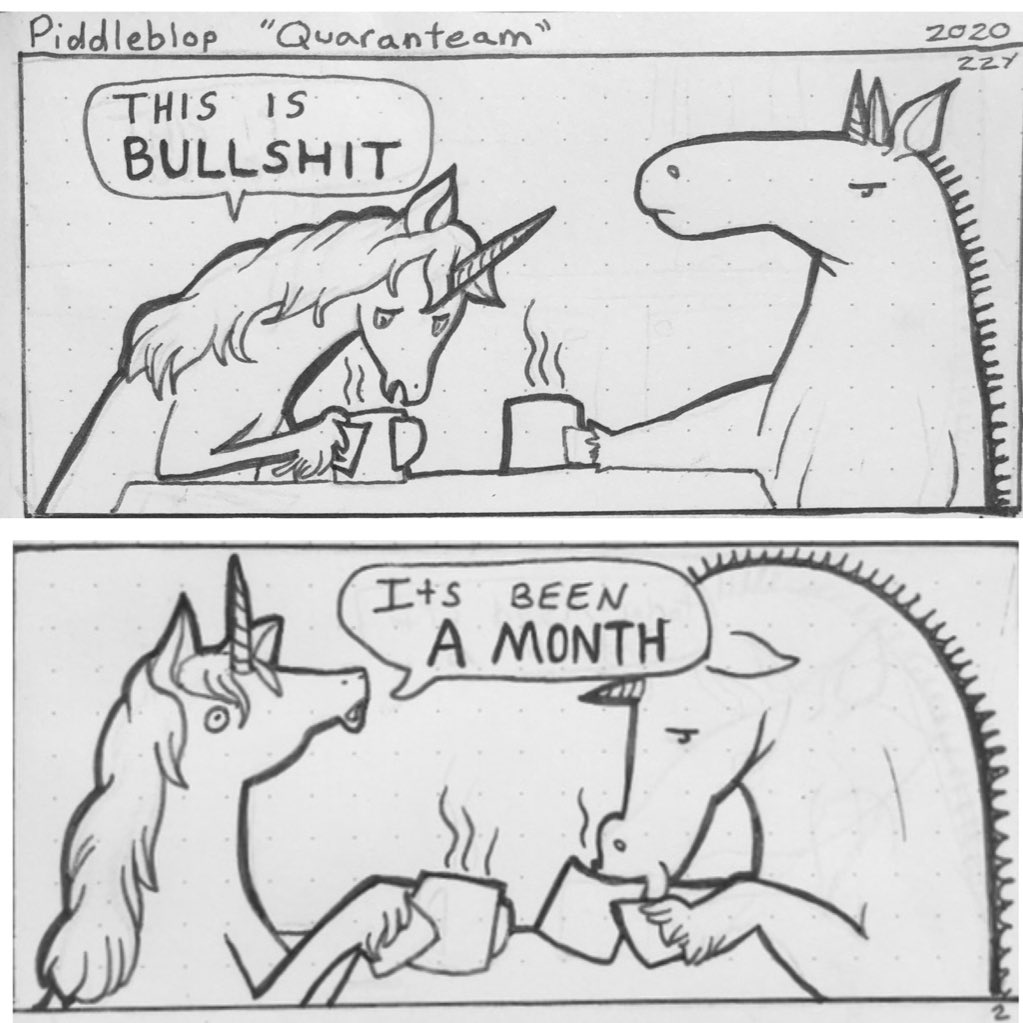 CbFcomics's tweet photo. #Piddleblop #quaranteam #unicorns #coffee #covfefe #bullshit #attitude #lockdown #quarantine #COVID19 #covid #Masks #highriskcovid #art #comics #doodle #cartoonist https://t.co/FBbZCbBZ2m