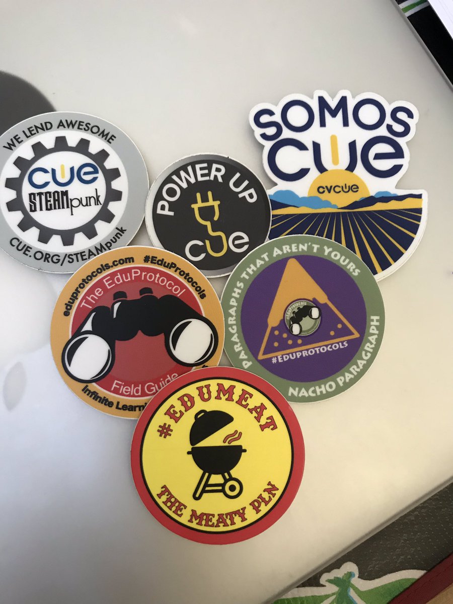 RandiSeli's tweet photo. @jcorippo You da man! Thanks for the stickers! Excited to go out and stick them somewhere that isn’t my very tired computer. #CUE #EduProtocols https://t.co/uyK1wkfsb3