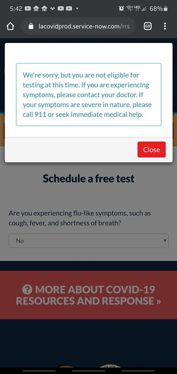 enzerj's tweet photo. @Simplyt66442038 @AlanMCole You can only get a test if you have symptoms... drive thru testing is ONLY for those who select the checkbox stating they have a fever and other symptoms. If they select no you get this page.... https://t.co/nKodmcLPgy