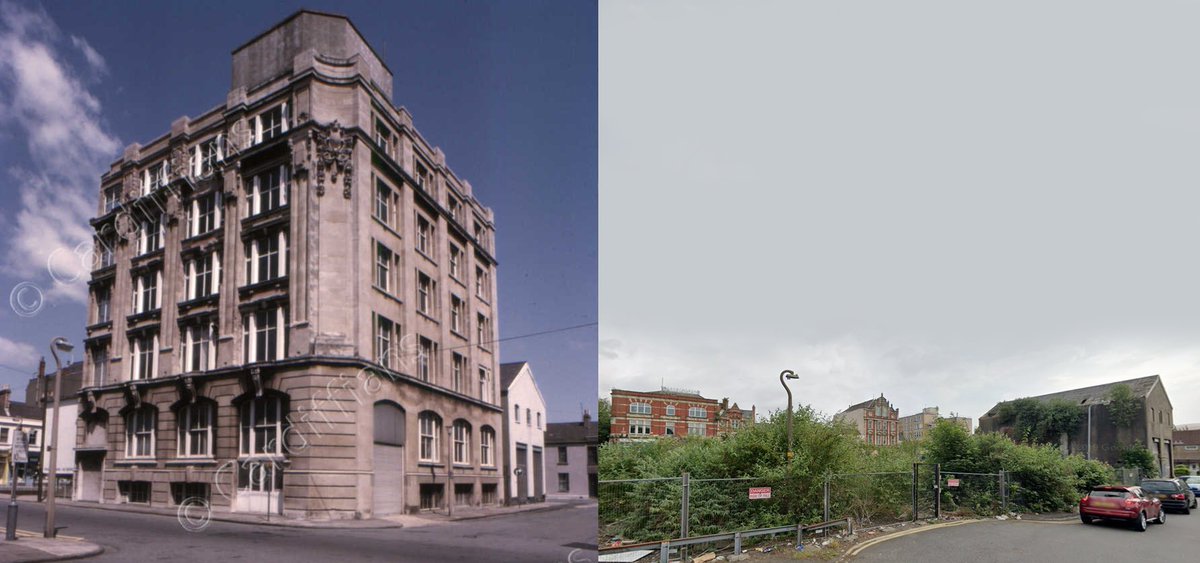 52) Merthyr House - Cardiff Docks. You know that big patch of abandoned land as you go through the Bay with the severely dilapidated building with the electricity sub-station inside that the Council describes as a "significant eyesore" + a "blight". Heres what used to be there...