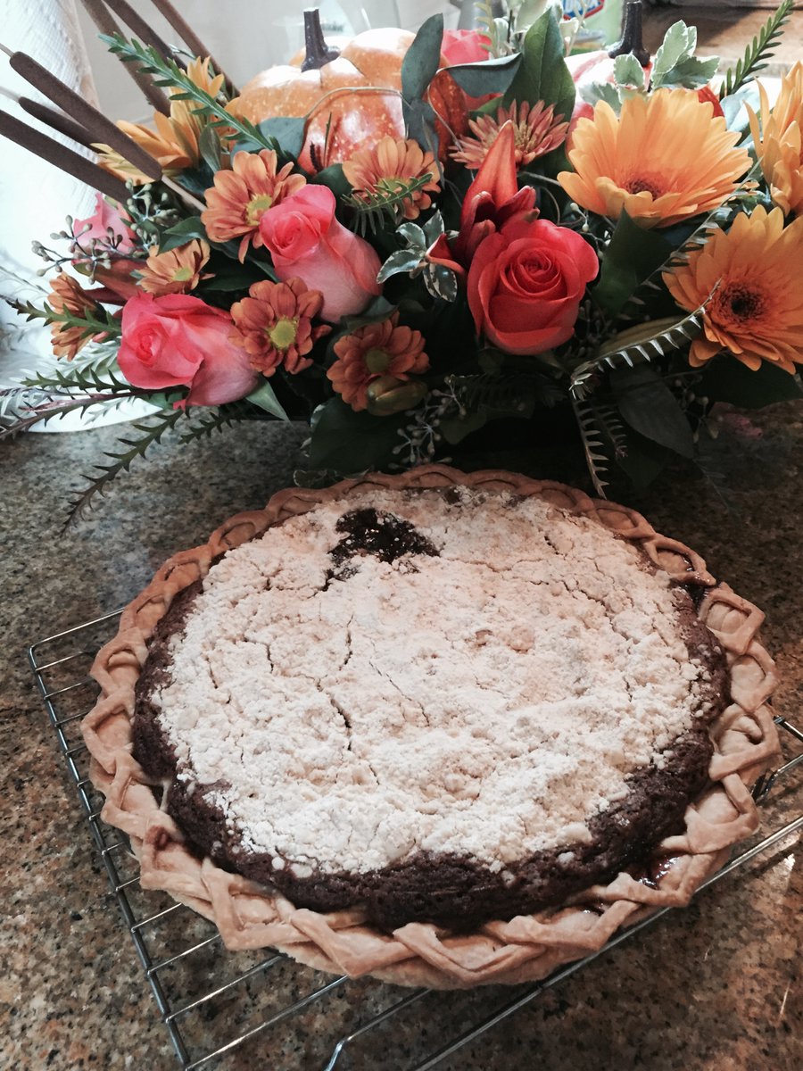 dannisabota's tweet photo. A9: My decadent dessert would be Pennsylvania Dutch classic shoofly pie. At left is, if I may say, an excellent result of it. At right is what happened when my husband left the cooling pie on counter unattended near Violet, our counter-surfing lab-catahoula mix. #foodtravelchat https://t.co/Q9dbsJ5Z1q