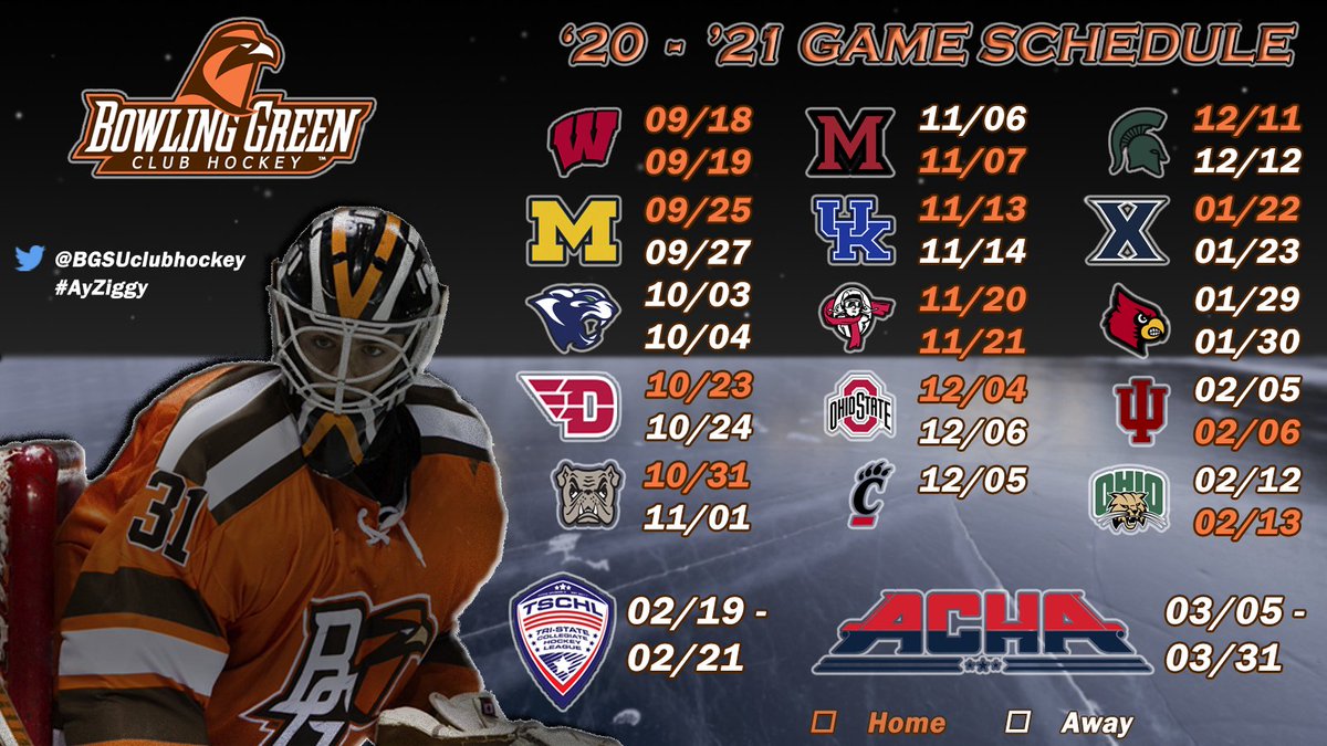 BGSUClubHockey's tweet photo. 👀Peep the Clubber game schedule for the '20 - '21 season. Only 149 days to puck drop! #AyZiggy https://t.co/16Zbe4LeFz