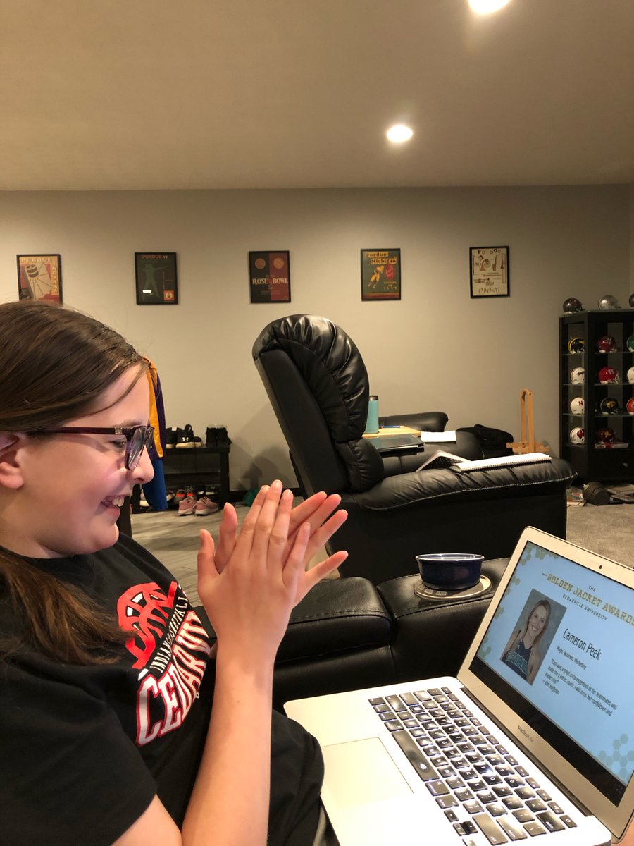 TimCary's tweet photo. @CUJackets @CedarvilleWBB’s biggest fan is giving a virtual cheer for the senior class during tonight’s #GoldenJackets awards! @abbycadabby54 @cam_peek @anna_kdefilippo https://t.co/jCgIMjpEeF