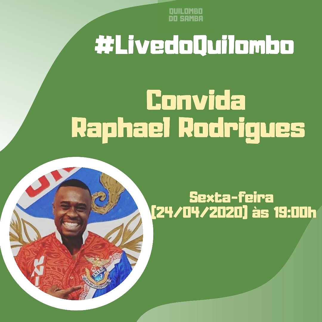 NESTA SEXTA FEIRA TEM #LIVEDOQUILOMBO CONVIDA @msraphael  MESTRE SALA DA @uniaodailha !!!

VEM COM O QUILOMBO NESSA QUARENTENA...

#live #quarentena #quilombodosamba #mestresala #ilha