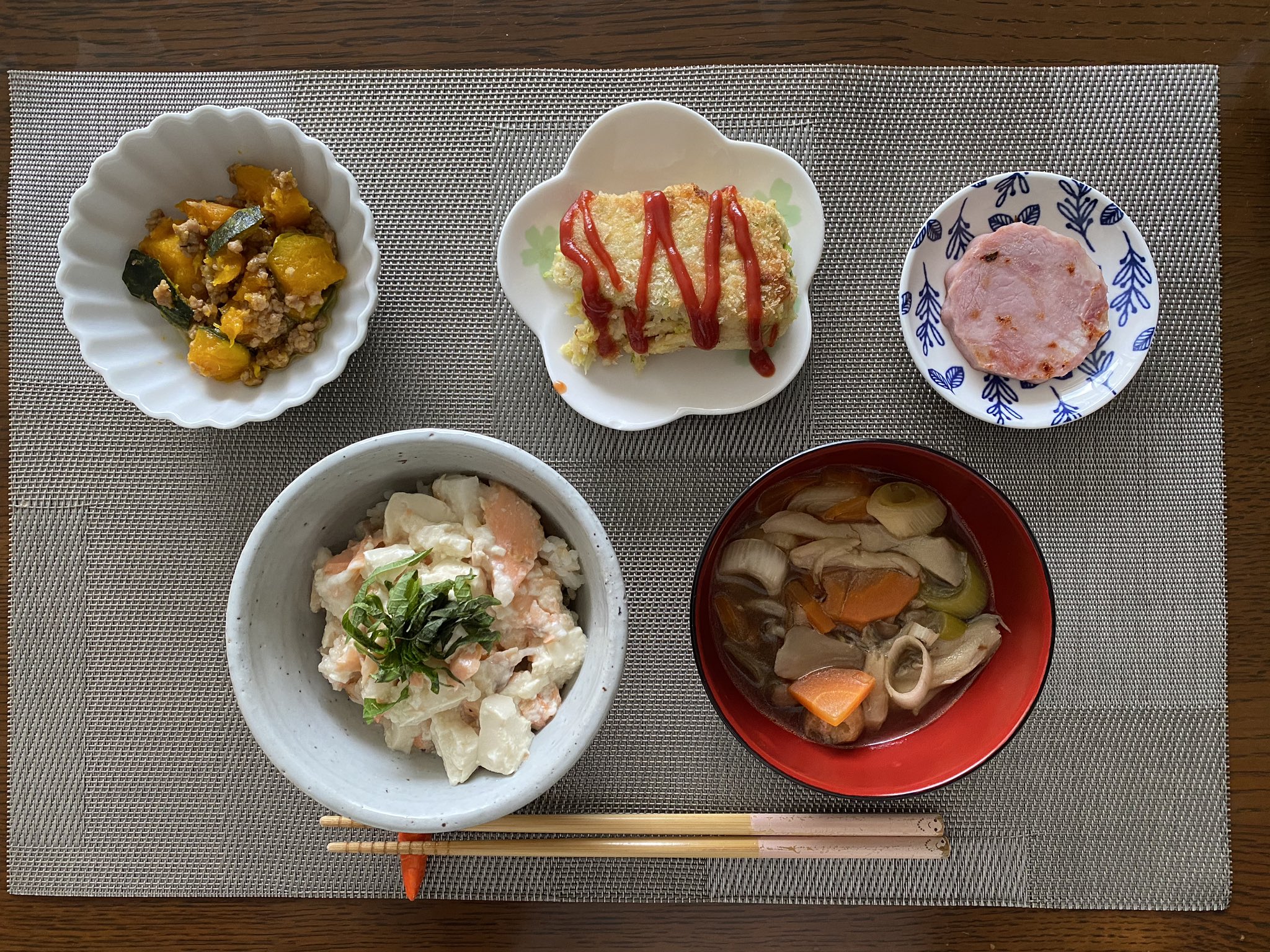 Kayoko ユニモール店 朝ごはんはたくさん食べる派 鮭とろろごはん けんちん汁 おからコロッケ かぼちゃのひき肉あん 明宝ハム 朝ごはん おからパウダー おからレシピ 食べ痩せ 管理栄養士 T Co Pyqwakbq99 Twitter