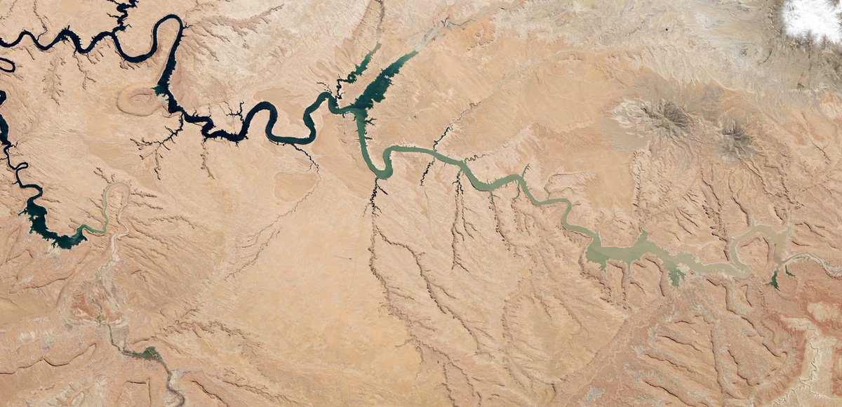 You probably heard of Landsat! There have been eight  @NASA_Landsat missions built so far, only two are operational and still sending us very pretty photos in visible and infrared spectrums. (Pic is Lake Powell near UT/AZ, NASA/USGS)  https://landsat.visibleearth.nasa.gov/   #EarthDay50 3/