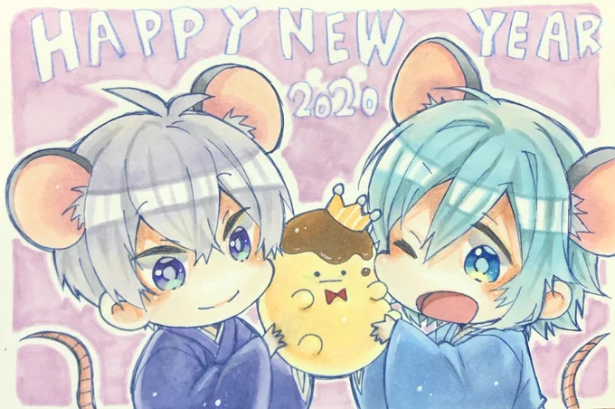 今年の年賀状に描かせていただいたやつちょい載せ(1枚撮り損ねた)? 