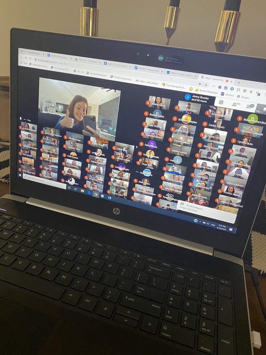 MsLeaDeLuca's tweet image. Look at this phenomenal staff! 130+ staff members in our virtual Faculty Meeting today! Really really missing seeing them everyday. 💙💙 #everybodyinLMS @WeGoD33 @D33Leman