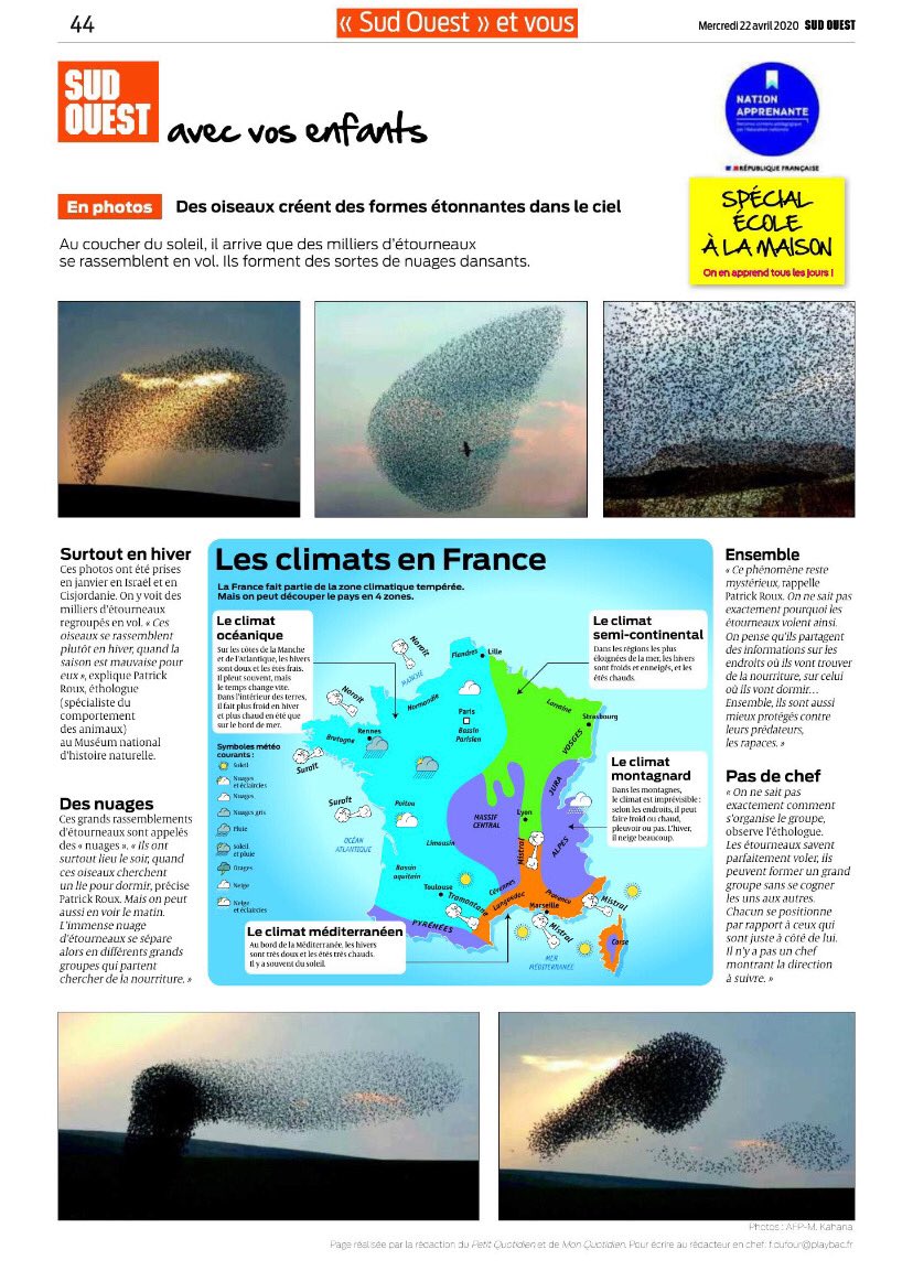 #NationApprenante #JourDeLaTerre
🗞Chaque jour, même pendant la période des #vacances, le journal <a href="/sudouest/">Sud Ouest</a> offre des contenus pédagogiques pour les petits et les grands. Clin d’œil #climat ce matin!