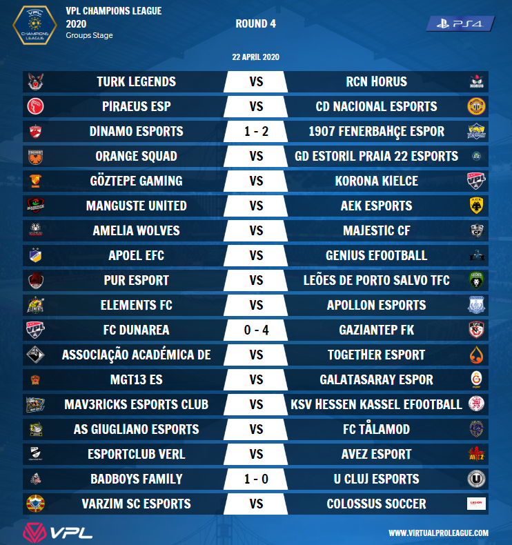VPLeurope's tweet photo. |#PS4|Round 4
🔷VPL Champions League: https://t.co/XMgLuHShxM
🔶VPL Euro Proleague: https://t.co/Ln6s7TY3iR
#virtualproleague #vplglobal #11vs11 #esports #proclub #VF20 #VirtualFootball20 https://t.co/zVljCqIOb5