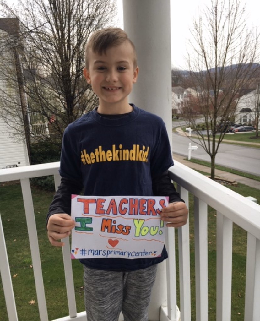 MarsAreaSD's tweet photo. ๐๐David Hall, Mars Area Primary Center student in Mrs. Hugginโs class, decided to #bethekindkid by sharing this message to his teachers. @JAMbethekindkid #wearitwednesday #greatthingstodo #togetherapart https://t.co/lWpQrWfinO