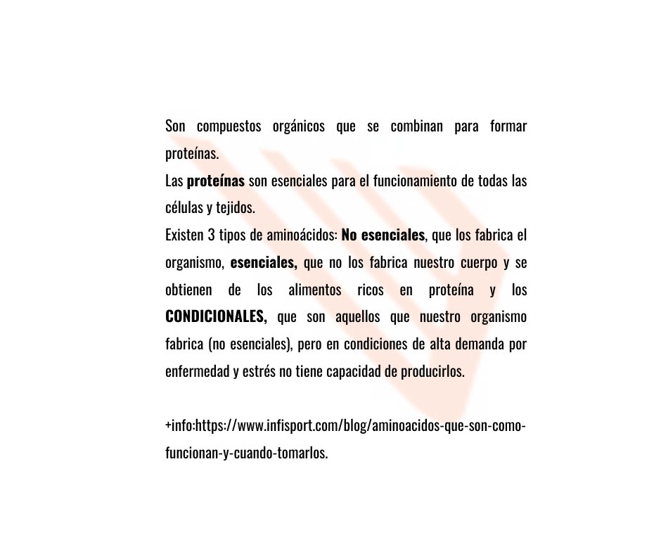 infisport's tweet photo. 📕El ABC📕 de los aminoácidos. Si eres deportista debes saber ciertas cosas sobre ellos.
➠En este artículo de nuestro✏️ #Infisportblog, te lo contamos👇🏼
https://t.co/SWoG3GYQUc.
.
#ElÉxitoEsUnaElección  #quedateencasa https://t.co/PWJIdQyJYn