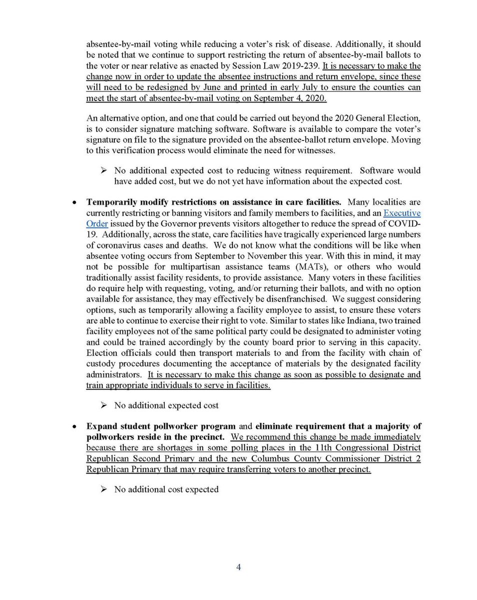 Modified recommendations from  #ncsbe Director Karen Brisson Bell for  #ncga session starting this week. She says some needed ASAP to apply to June 23 primaries in 18 counties and the rest in next few weeks. Images in this and next tweet. /1  #ncpol