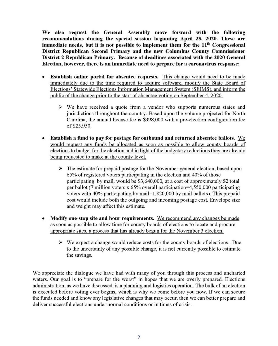 She estimates statewide turnout of 65% in November, with 40% of those being mail. For a county like Wake with likely 800,000 voters, that’s an estimate of 520,000 votes cast with 208,000 by mail (compare with 24,000 mail ballots in 2016 when we had 75% turnout). /2  #ncpol