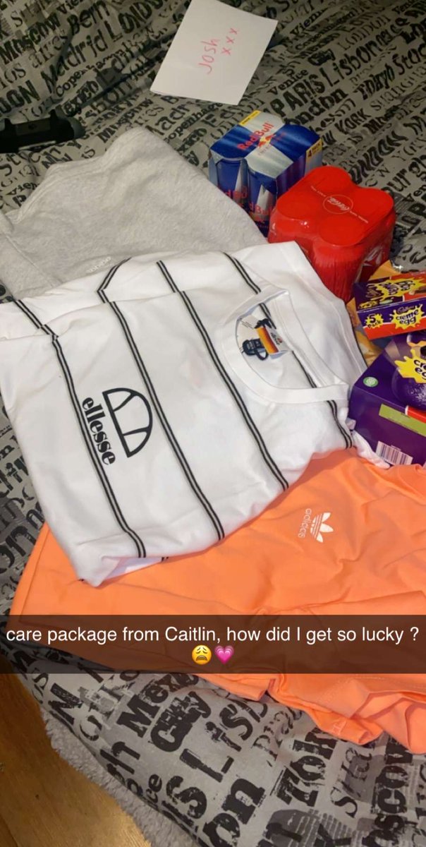joshwillcox69's tweet photo. care package Caitlin sent me, how did I get so lucky 💗 https://t.co/2QLBn1VsUu