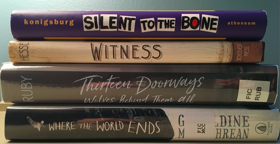 CarlosLibrary's tweet photo. MS Book Club celebrates poetry month. Book spine poetry by Shreya S. -WA Class of 2025 #woodwardway @WoodwardAcademy @WAMiddleSchool https://t.co/K8Q3aTf8PJ