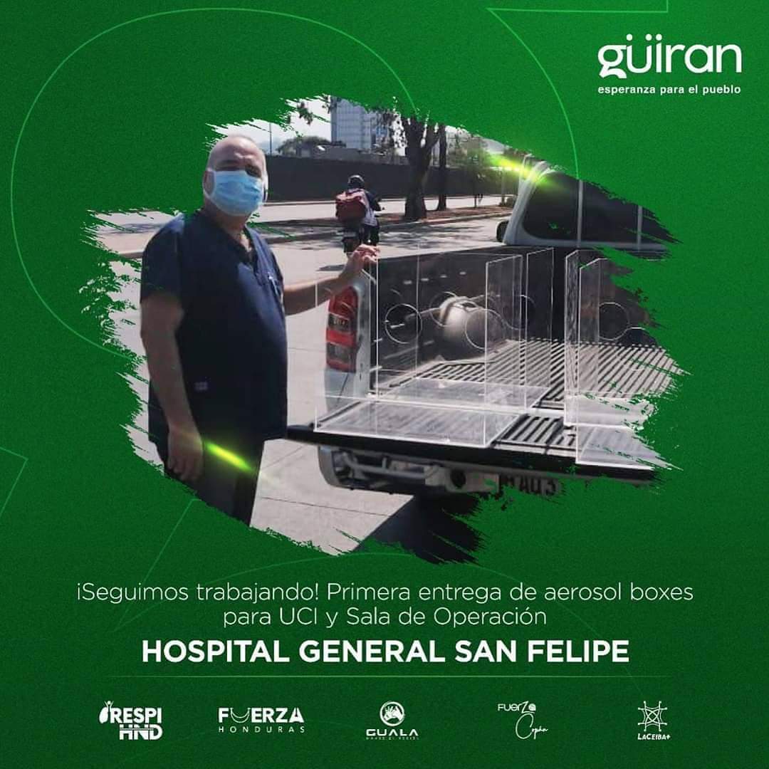 Esperanza y solidaridad en la entrega de la primera #AerosolBox para la Unidad de Cuidados Intensivos y para la Sala de Operación del Hospital General San Felipe en #Tegucigalpa. GRACIAS #Honduras #Guiran