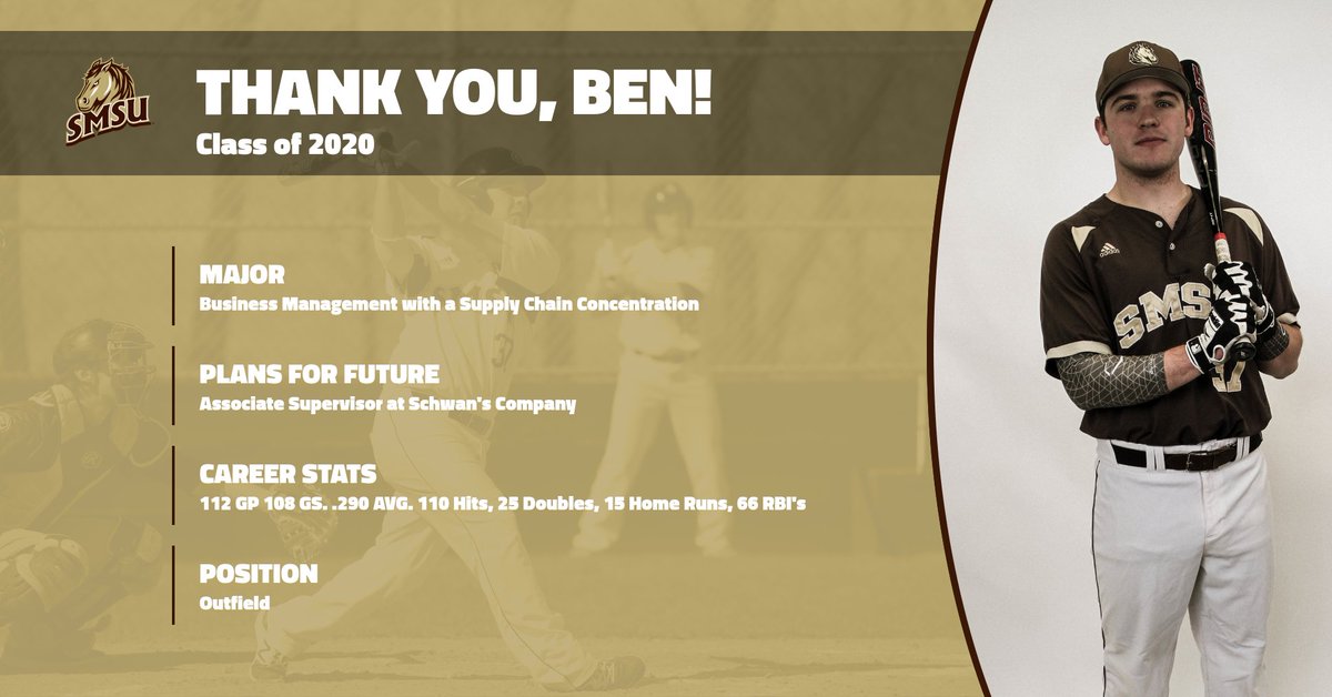 SMSUBaseball's tweet photo. Our next senior comes from Mankato, MN. Thank you Ben Heichel for all the hard work, dedication and leadership to SMSU Baseball. #LetsRide https://t.co/X1Rx3kJo7p