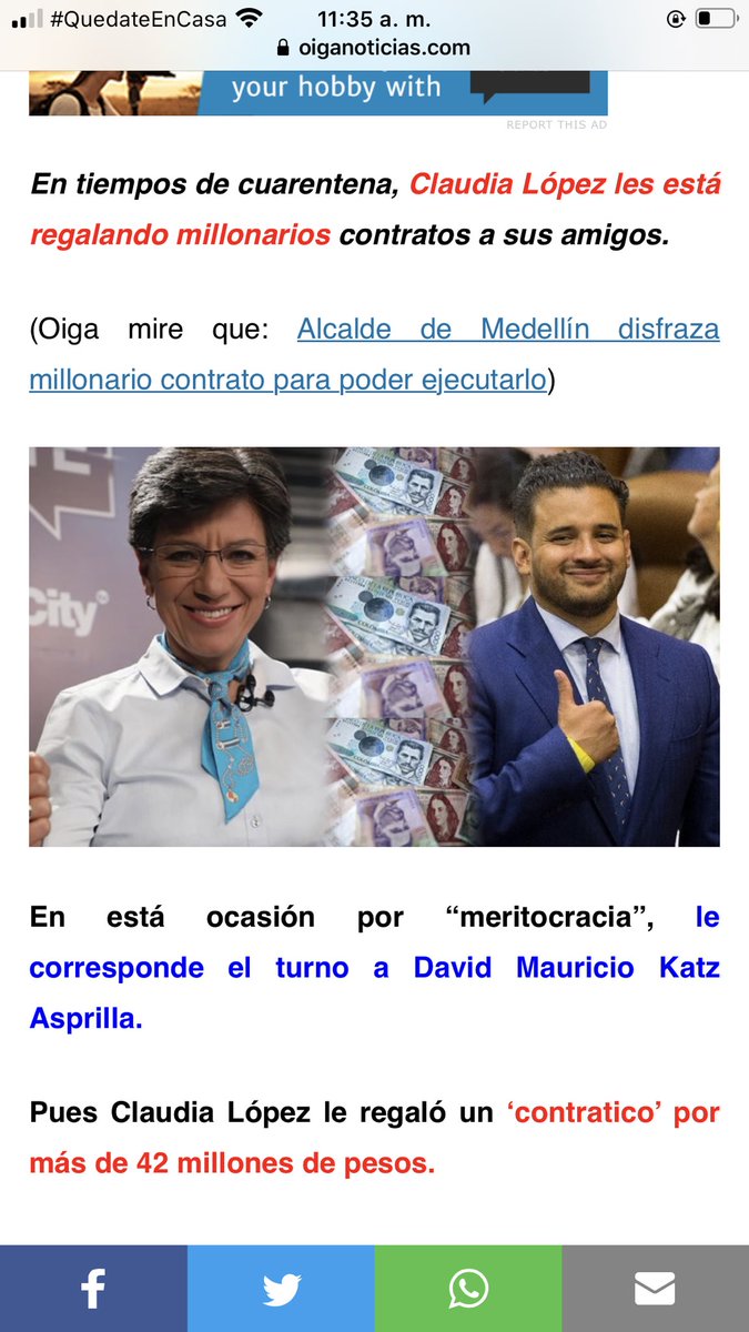 GPATTYVT's tweet photo. @NoticiasCaracol Ella ya le aseguro a sus amigos vivir tranquilamente! entonces cree que la economía de los demás soportará 6 meses sin ingresos ! estupidez e irresponsabilidad son unos de sus atributos  y a eso le sumamos q su secretario de movilidad al q le pagamos en Bogota está en Argentina.. https://t.co/SV0gPqYvGy