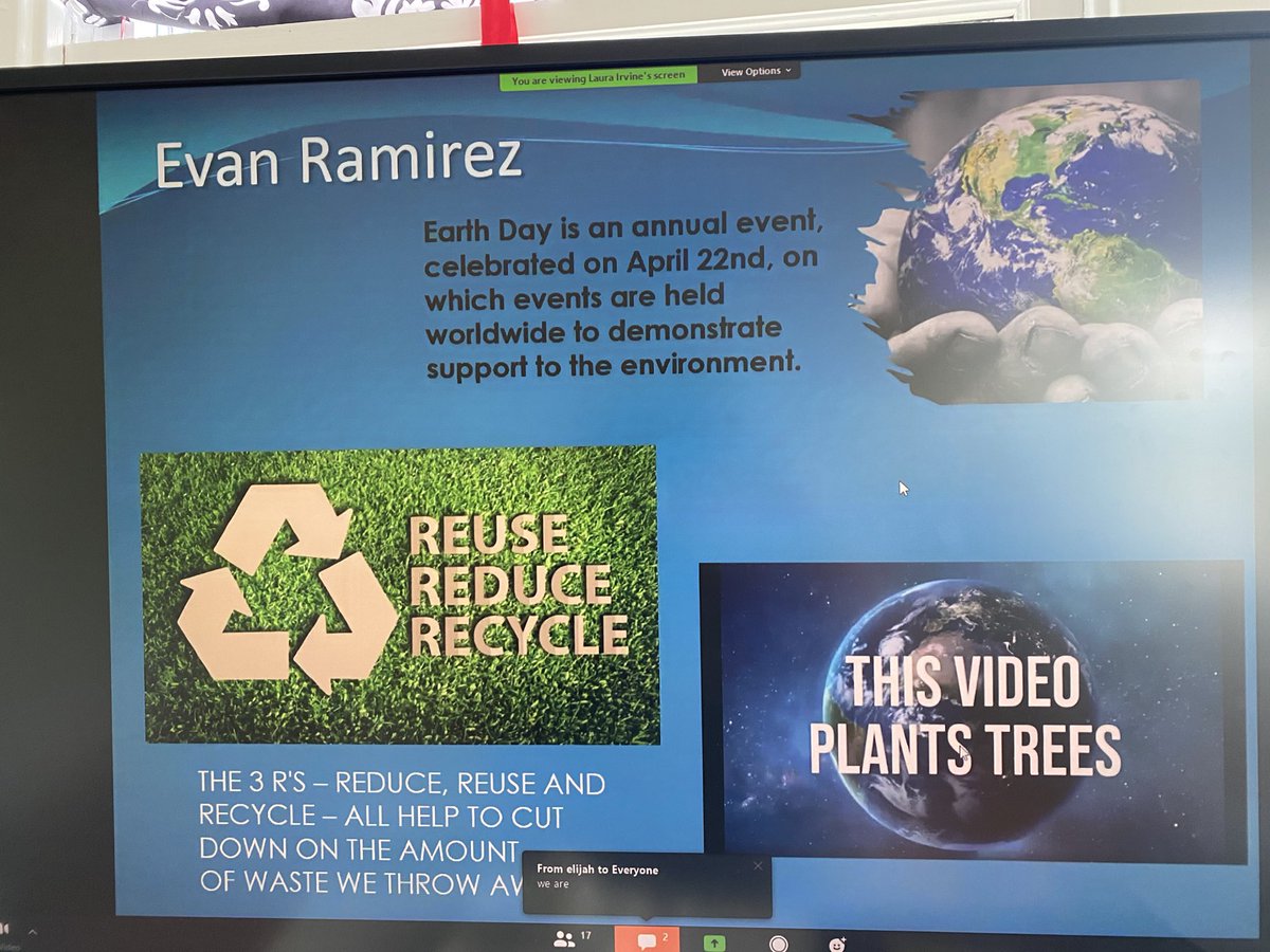 cjmarczak's tweet photo. Thank you @LauraIrvineTN for inviting me to ZoomBomb your #EarthDay lesson today to see some amazing student projects! @grannykay1964 @Moore4D5 @mcps_tech @MikeChristenCDH @Parents4MCPS @SHMSGeneral @TNedu @SchwinnTeach #growmaury #mcpskeys https://t.co/xDzmVr38fC