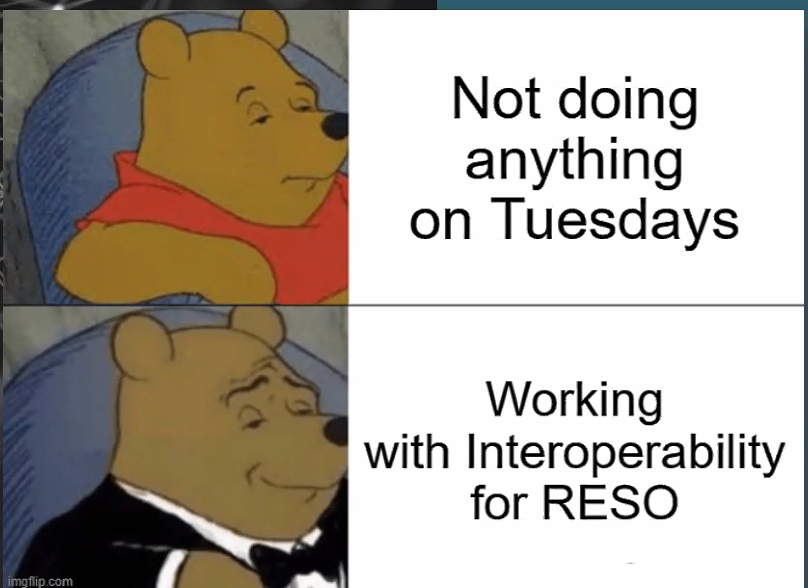 KevHawkins's tweet photo. Thanks to @ChrisHaran @MREDLLC for attracting 120 people to a Cross-Platform Interoperability at the end of the day -- with humor and Memes! #RESOremote https://t.co/I3a2GvaZkp