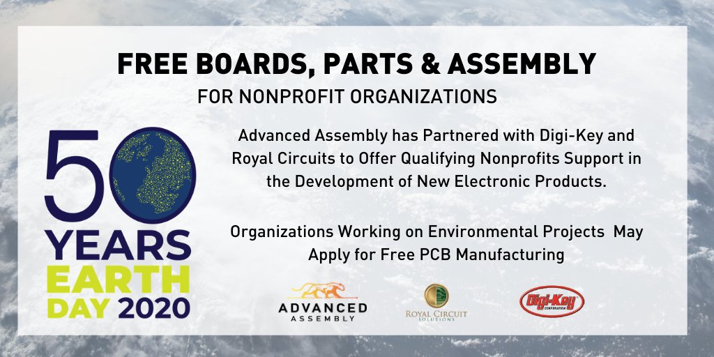 Today is #EarthDay 🌎! Advanced Assembly, Royal Circuit Solutions, and Digi-Key Electronics are announcing a joint partnership  to give FREE PCBs, Parts & Assembly to #EnvironmentalOrganizations. 

👉Read more here: hubs.ly/H0pMMmY0

#HappyEarthDay #PCBdesign #PCBassembly