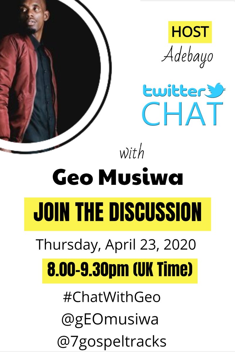 7gospeltracks's tweet photo. #Christian hip-hop artist and a man of many talents, @gEOmusiwa join us tomorrow to discuss #Zambia gospel music, his story, passion and many more.

Time: 8.00 pm (UK Time)
Date: April 23, 2020

#ChatWithGeo #WednesdayVibes https://t.co/FzKOY8GjNc