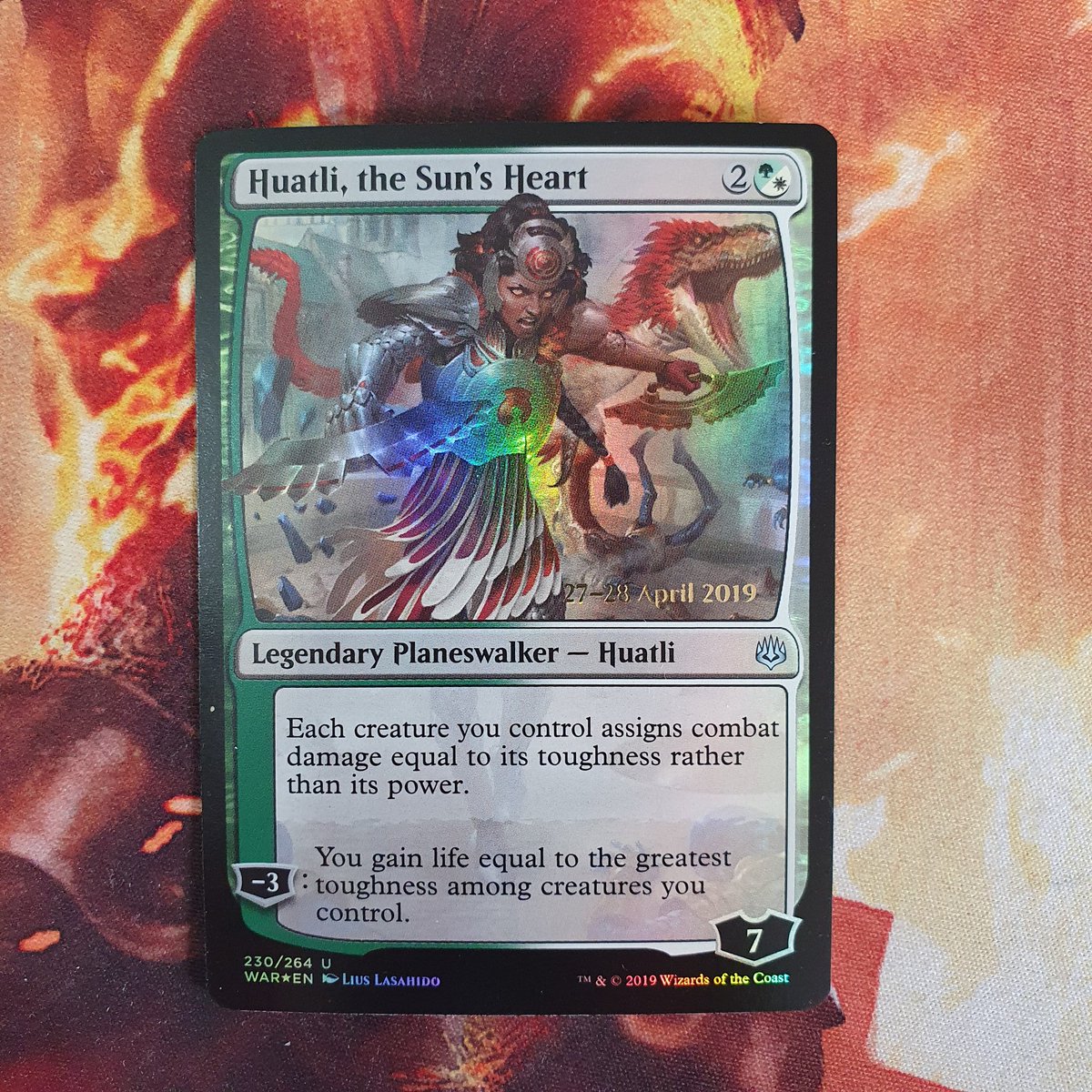 jpsz6's tweet photo. I have a foil Huatli collection. I've loved dinosaurs since I was a kid and I really like aztec culture. Huatli's cards depict all of that. I'm still missing the Dinosaur Knight and the japanese foil version of the Sun's Heart. I'll get them soon
#MagictheGathering #Huatli https://t.co/iQBKuTB75s