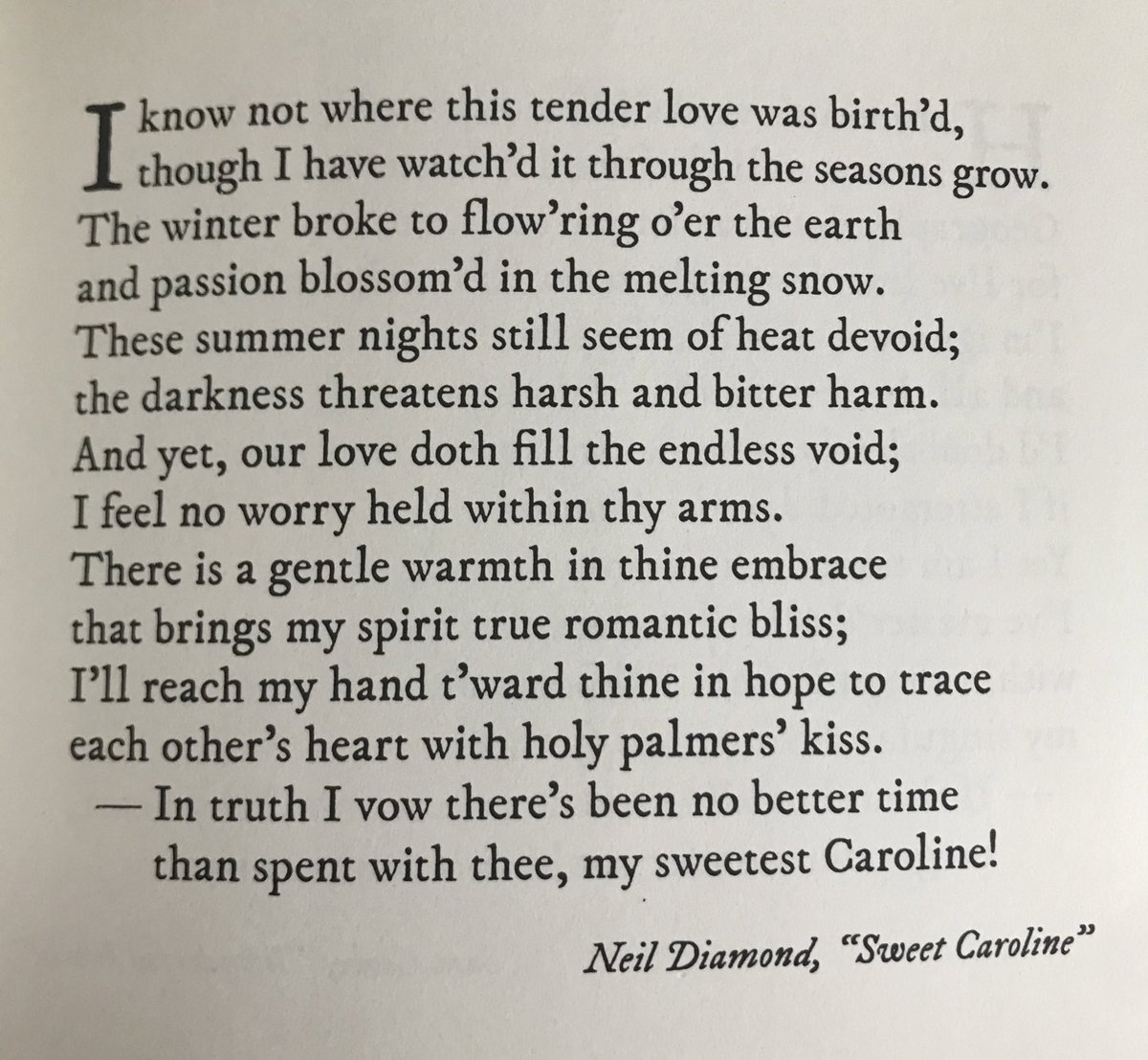 12/. For instance, bc we’re all missing baseball, may I give you this Shakespearean-I mean Neil Diamond sonnet: