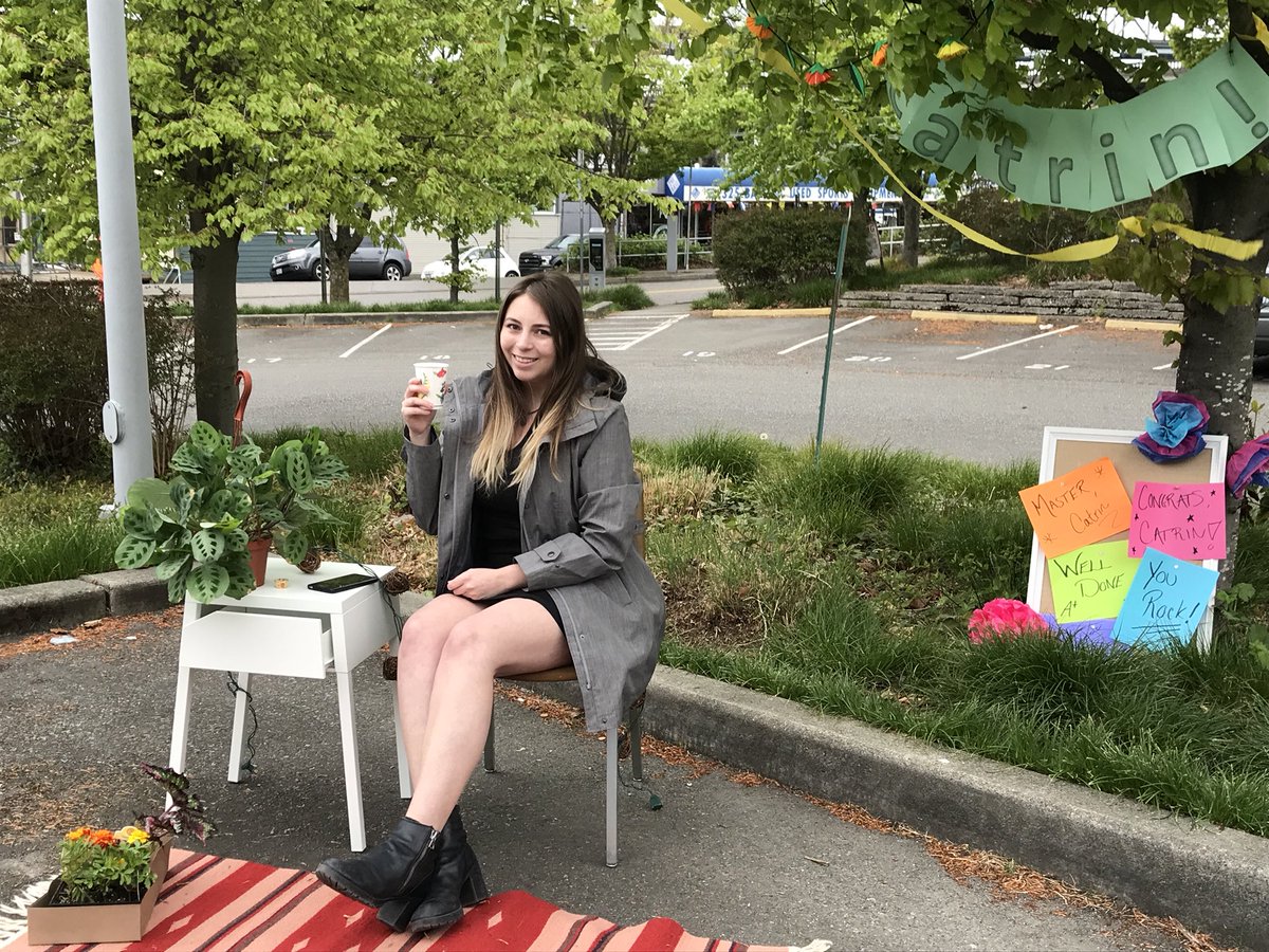 DrChelseaLWood's tweet photo. Congrats to @Catrin_Wendt, who passed her MS thesis defense with flying colors yesterday afternoon! We celebrated responsibly with a socially distant tailgate party. We’re proud of you Catrin, and can’t wait to see what you do next! 🎉 🎉 🎉 https://t.co/FoGKiPjink