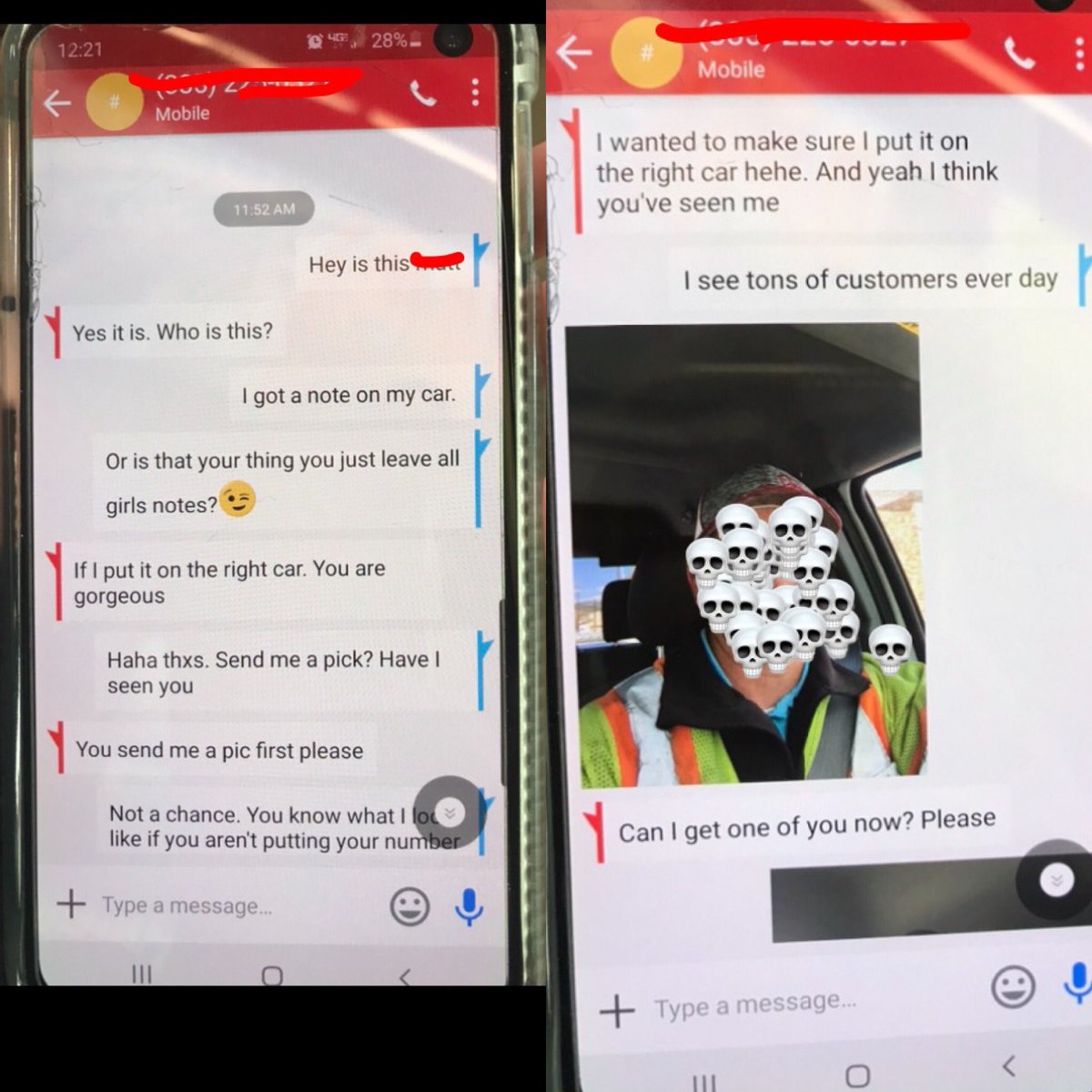 kelseyboo__'s tweet image. So I get creepers a lot where I work.But this one just wouldn’t stop. He left notes on my car multiple times, would be waiting for me when I got to work and no one could/would do anything. Because he hadn’t threatened me. Well my dad found out today and got it taken care of😂🤪