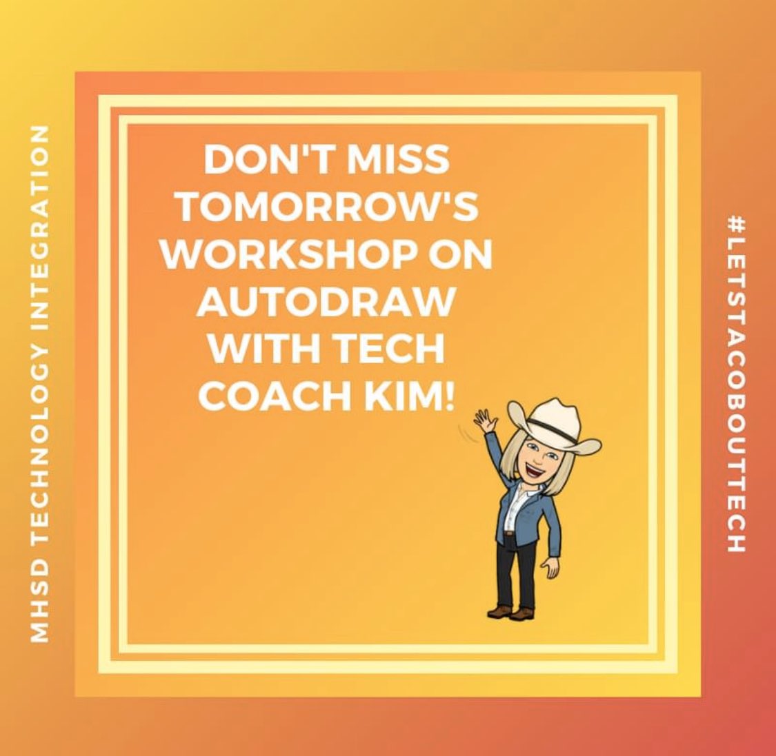 MhsdTechnology's tweet image. Don&apos;t forget to keep checking our Online Learning calendar for upcoming workshops. You won&apos;t want to miss Tech Coach Kim&apos;s workshop tomorrow on Autodraw. Come learn how to use this AI tool in your instruction! #letstacobouttech #mhsd193 #onlinelearning