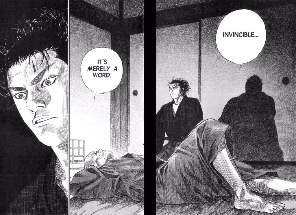 To exude this much suspense from two men in a small room, with very few words exchanged and one sleeping nearly the whole time, it’s just, and to further characterize Musashi through it by associating nearly identical scenario to one he had with his father, it’s just unreal