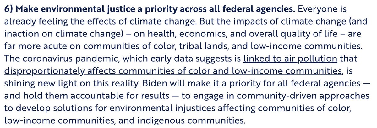 6) Biden will make environmental justice a priority across all federal agencies.