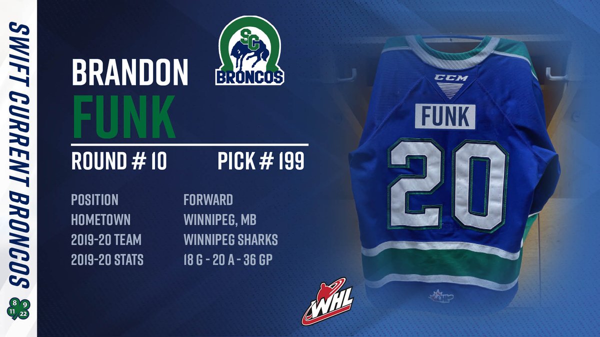 With the 199th overall pick in the 2020 #WHLBantamDraft, the Swift Current Broncos are proud to select Brandon Funk from Winnipeg!