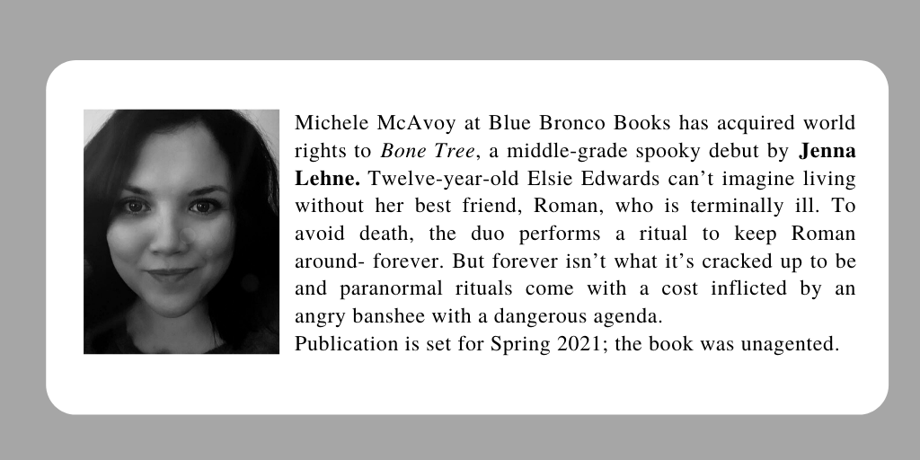 little_press's tweet photo. It's official! Excited to announce that we signed Jenna Lehne's debut spooky #MG BONE TREE for imprint BLUE BRONCO BOOKS. Release date April 1, 2021. Be sure to follow her @raddestgirlever #mglit #spookymg #kidlit https://t.co/k1yl37f3LY