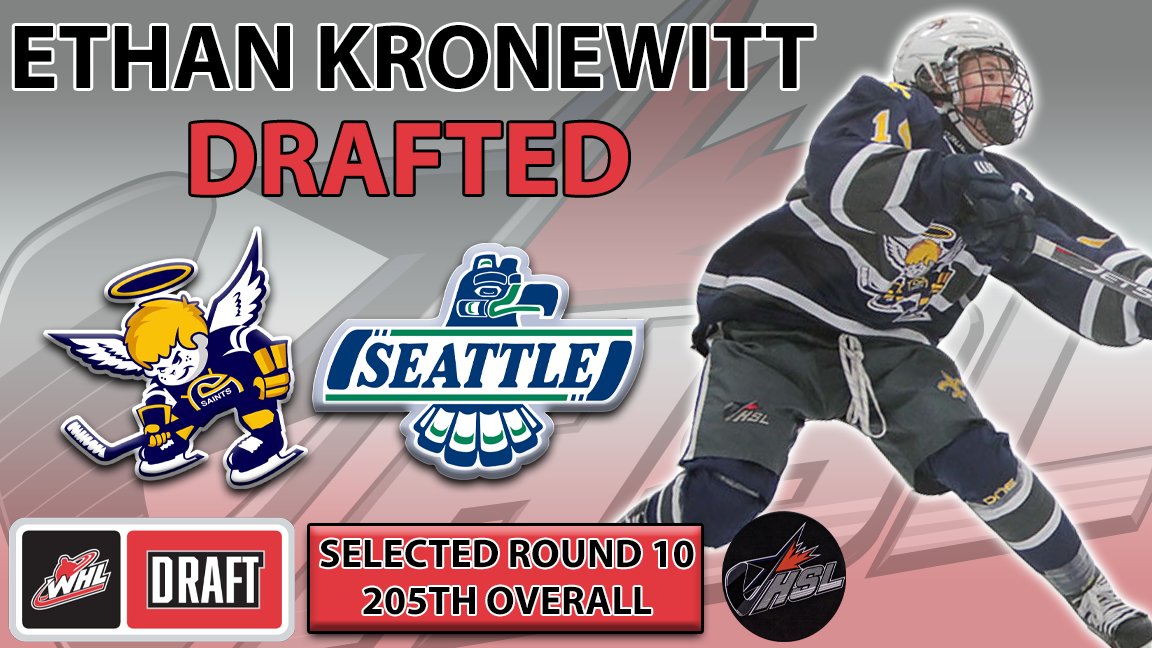 HockeySuperLeag's tweet photo. Congratulations to Hockey Super League &amp; @SaintsPrep forward Ethan Kronewitt on being selected 205th overall in the 10th round of the #WHLBantamDraft to the @SeattleTbirds! https://t.co/7GzWmxC1zF